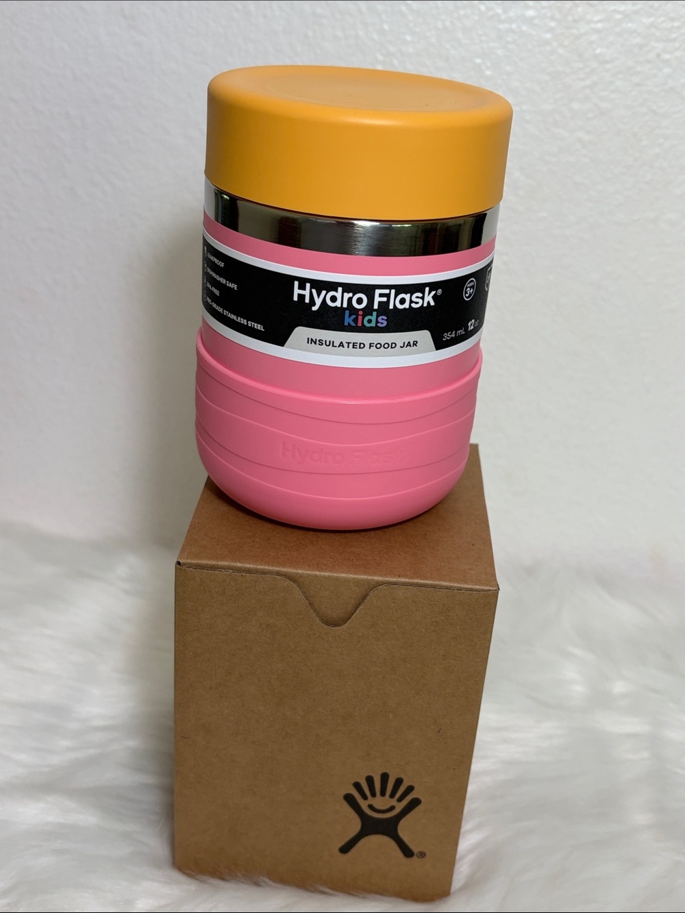 NIB Hydro Flask Dahlia Pink Yellow Kids Insulated 12oz Food Jar and Boot